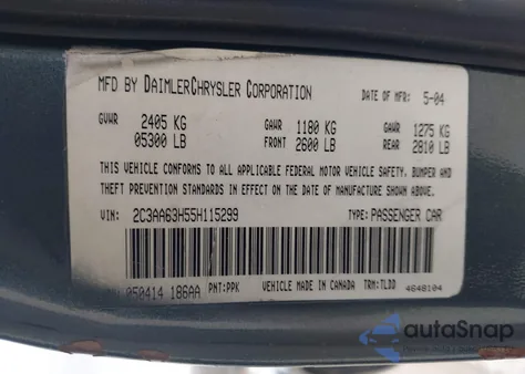 2005 Chrysler 300C z USA, uszkodzony, nr VIN 2C3AA63H55H115299